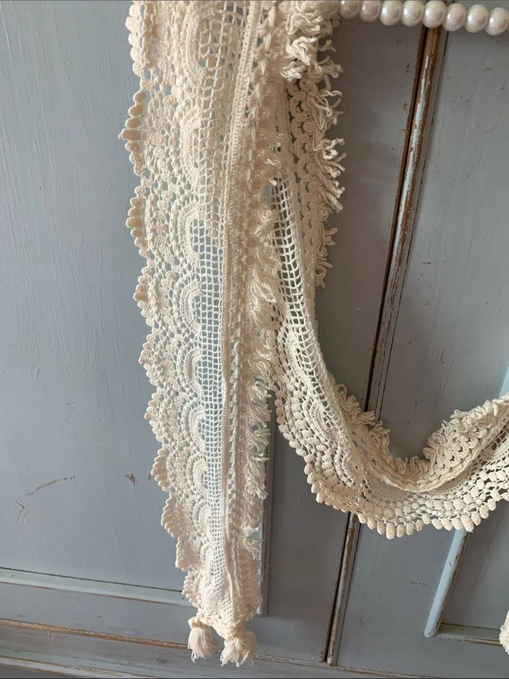Vintage FREE PEOPLE 72” Ivory Crochet Scarf 100% Cotton Worn Once